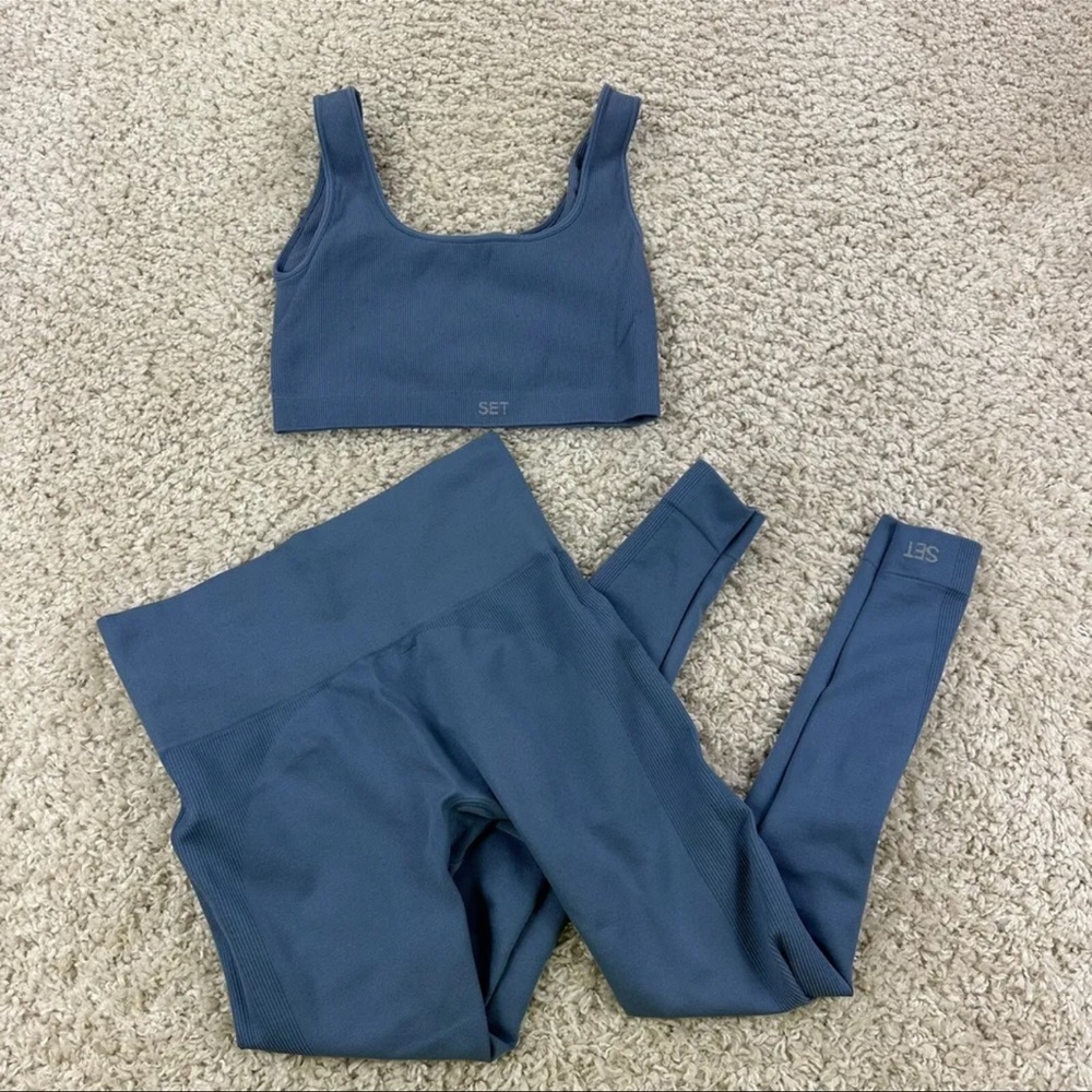 Set Active Womens Medium Two Piece Set Sculpt Flex Cloud Blue Color Matching Set